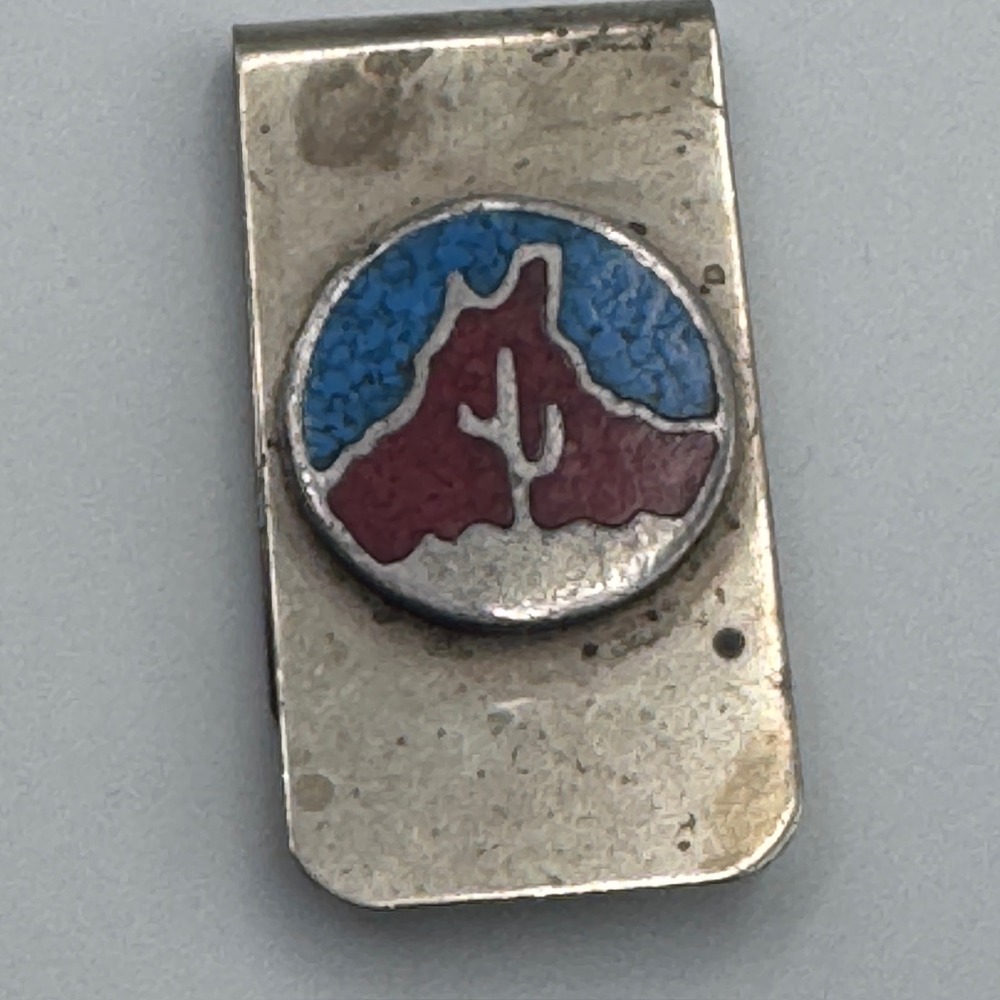 Vintage Nickel Silver Money Clip Southwest Saguaro Cactus Mountain Desert Scene